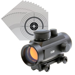 1×30 ShoXx.® Red Dot Sight Rotpunkt / Leuchtpunkt – Visier mit 11 mm Schiene für Luftgewehr, Softair, CO2 + 25 ShoXx.® Zielscheiben 14×14 cm mit zusätzlichen grauen Ring und 250 g/m² - 1