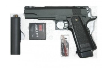 Softair Pistole Vollmetall G.6A 0,5 Joule 6mm mit Schalldämpfer - 1